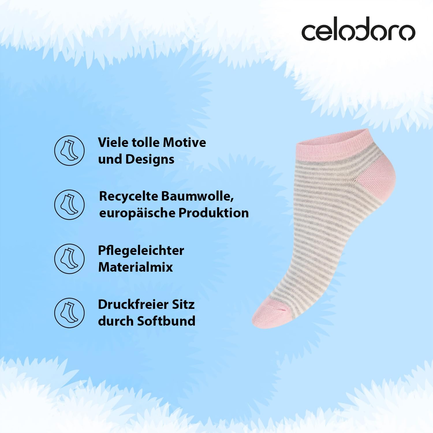 Detalle de Celodoro Women's Cute Eco Trainer Socks, 10 Pairs in Regenerative Cotton