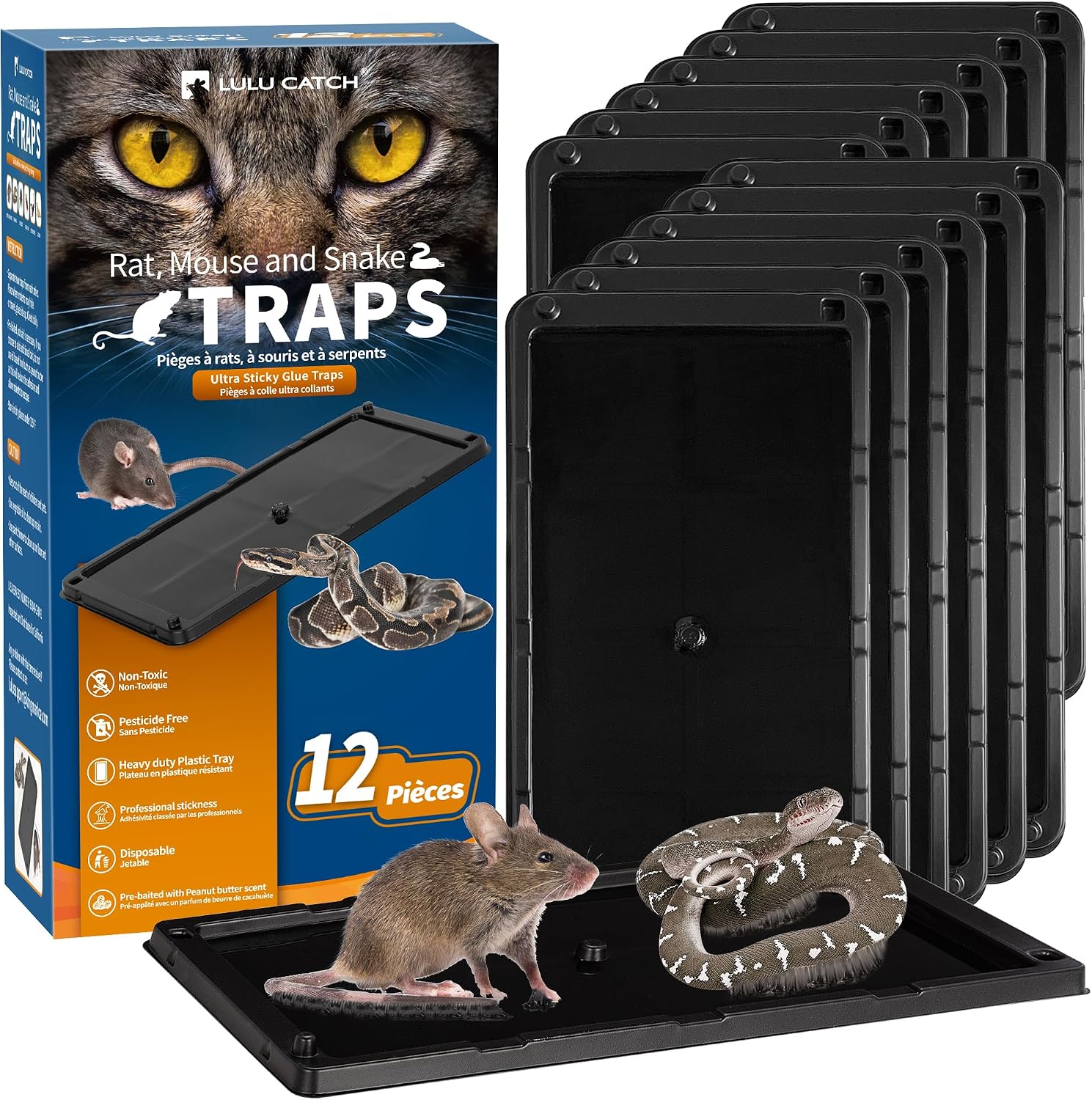 Detalle de LULUCATCH KMRTN-12PK Large Glue Mouse Traps, 12-Pack, Pre-Baited