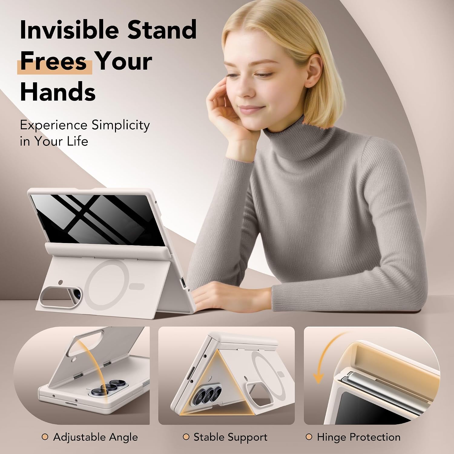 Thumbnail 3 de Magnetic for Samsung Galaxy Z Fold 7 Case with Privacy Shield, Liquid Silicone, Built-in Kickstand & Full Body Hinge Protection