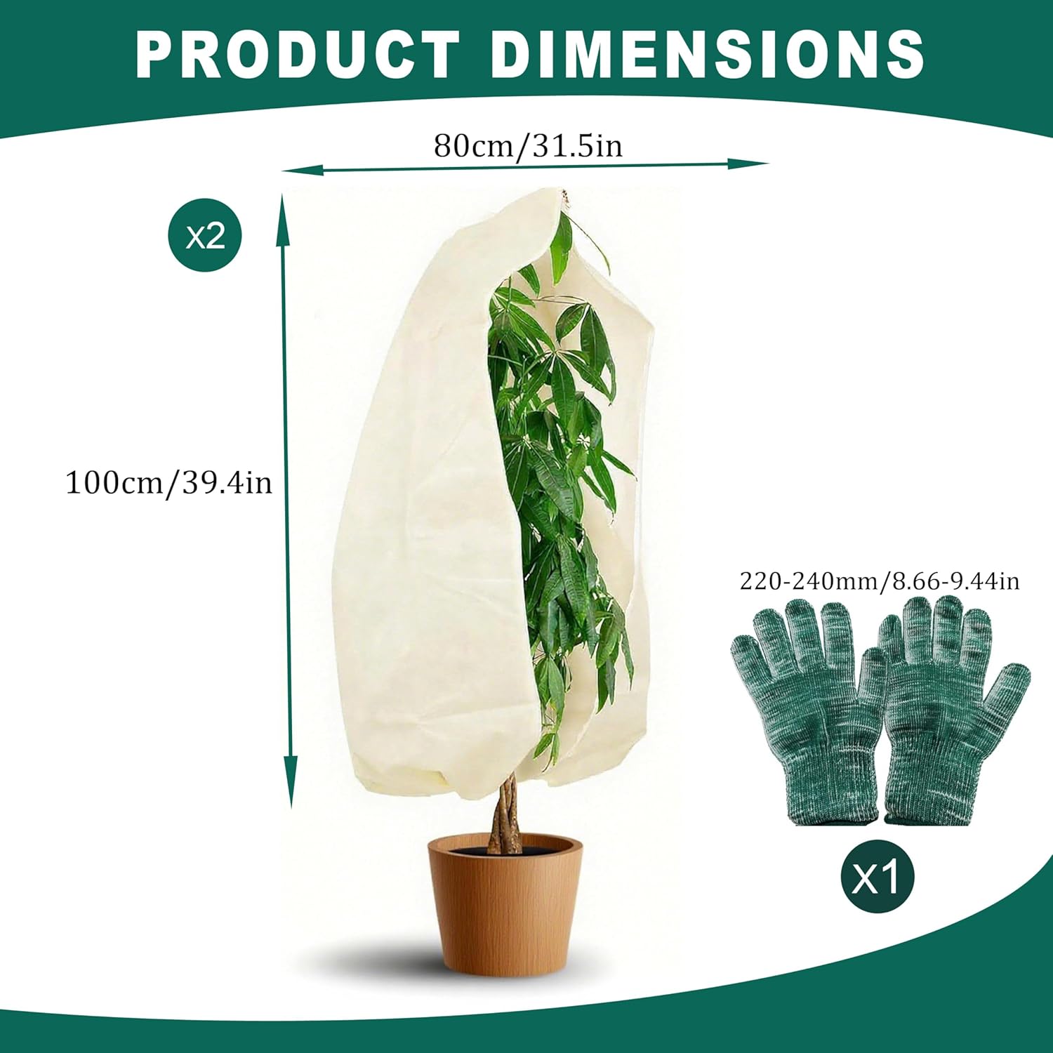Thumbnail 1 de 2 Pack Plant Fleece Frost Protection Covers (60gsm, 80x100cm) with Gloves – Winter Garden Plant Covers for Pots