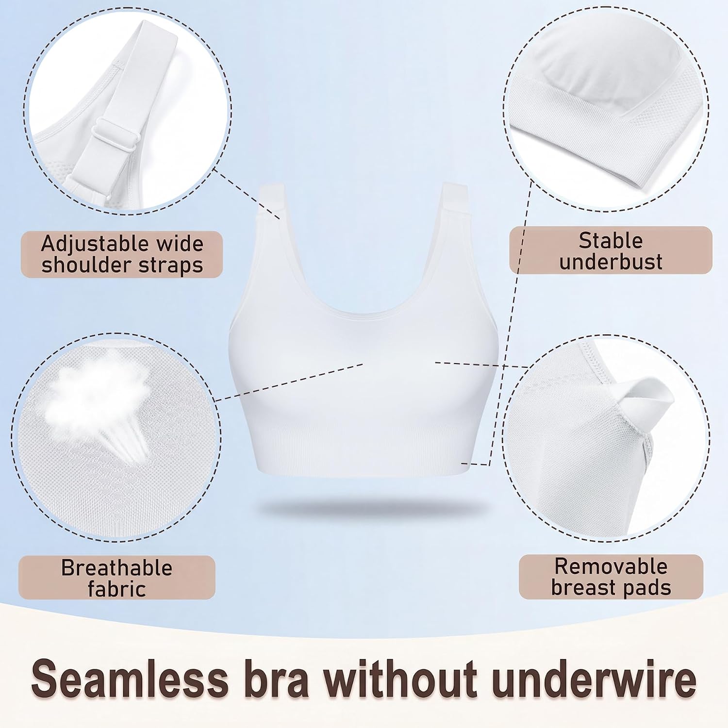 Detalle de Leversic Women’s High-Impact Wirefree Sports Bra with Adjustable Straps
