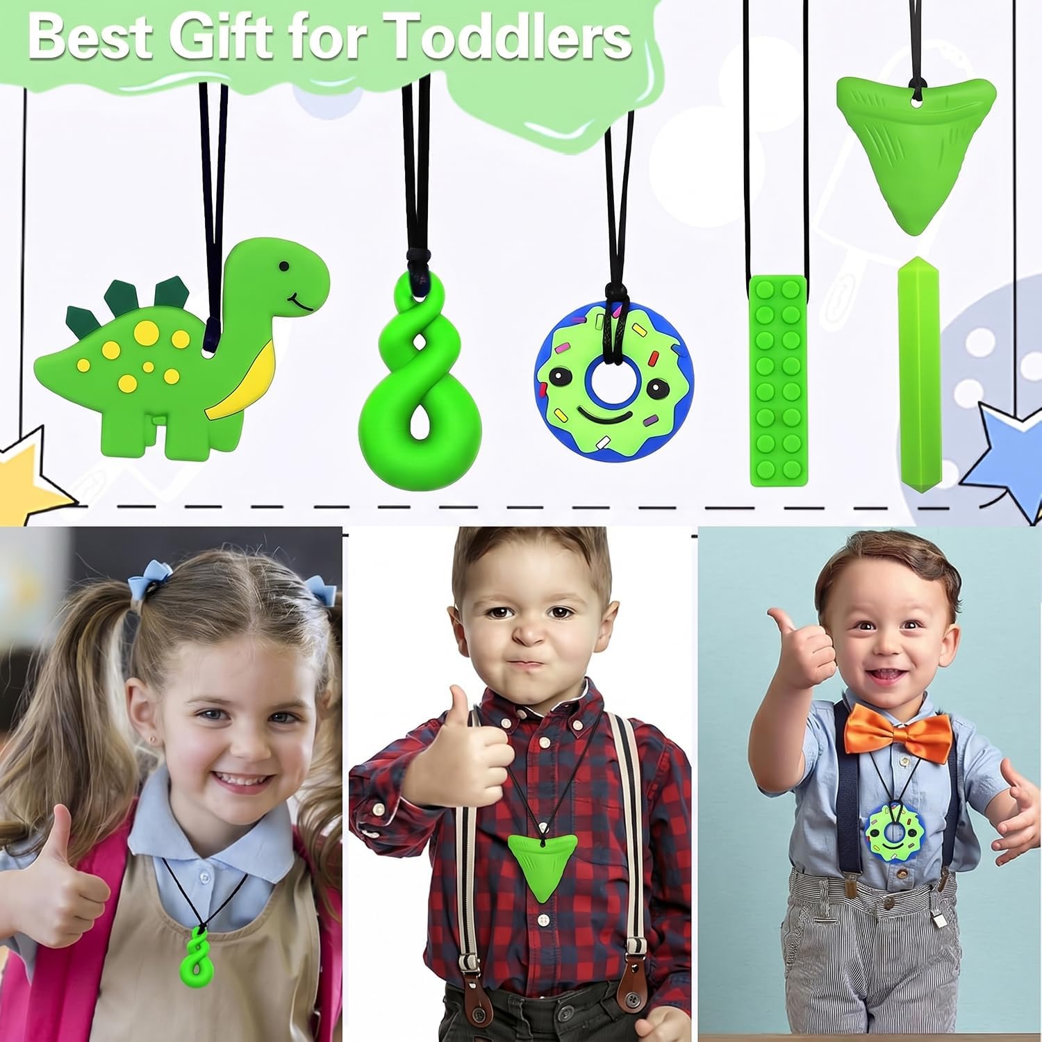 Thumbnail 6 de 6PCS Sensory Chew Necklace: Food-Grade Silicone Teether For Kids and Toddlers