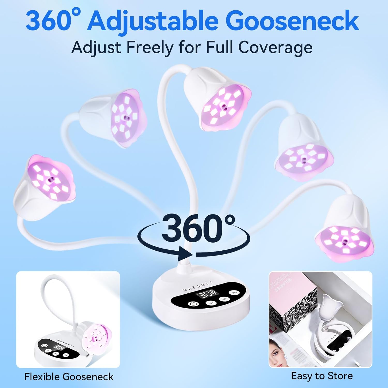 Thumbnail 4 de Makartt UV LED Nail Lamp (Cordless Flash Cure) with USB-C Charging, Gooseneck & Auto Sensor