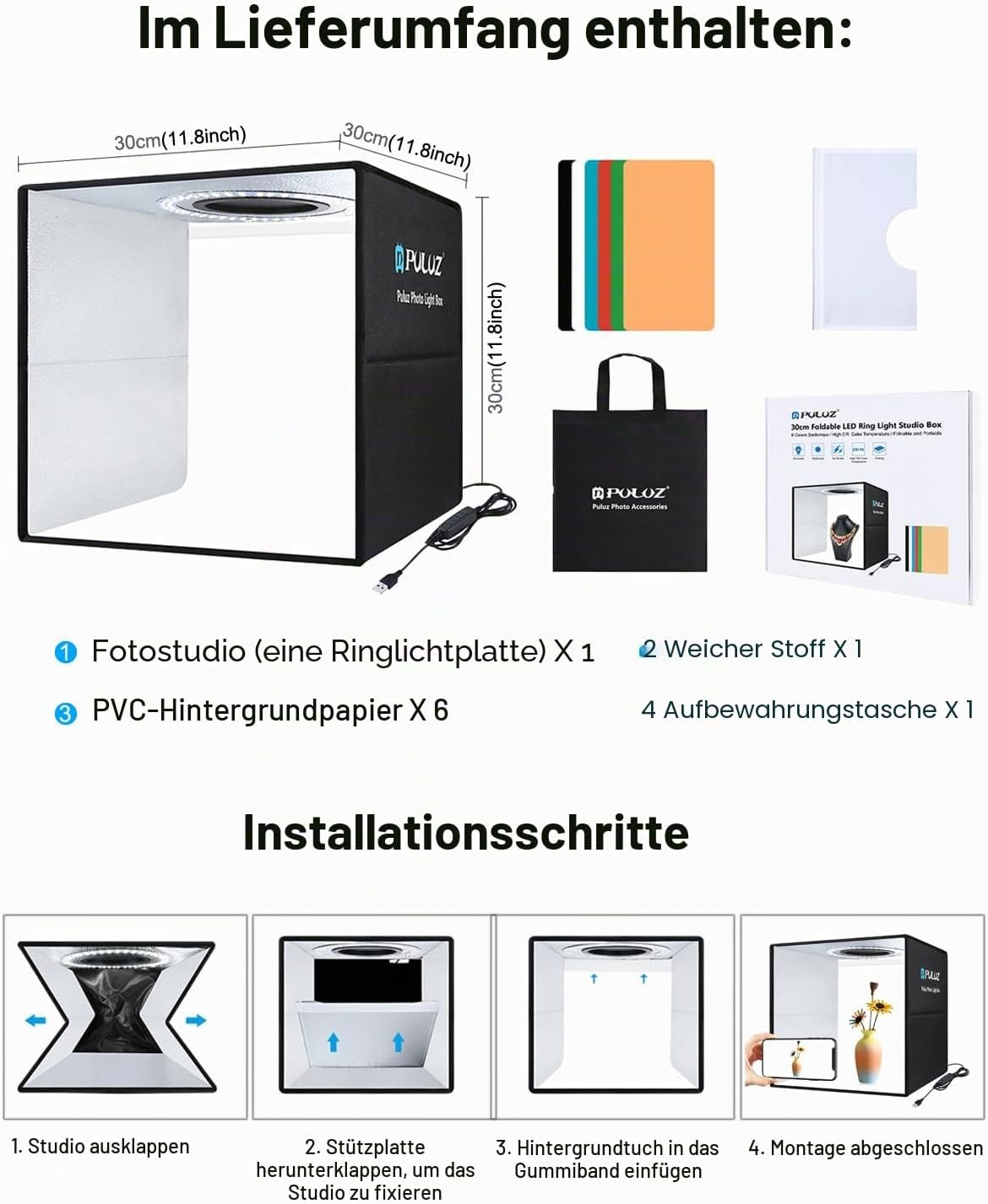Thumbnail 6 de PULUZ 30cm Fotobox für Produktfotografie