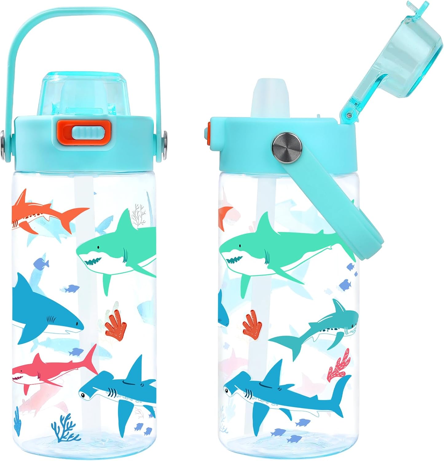 Detalle de Queenshin QS-5012C Shark Water Bottle for Kids, 20 oz Tritan with Straw