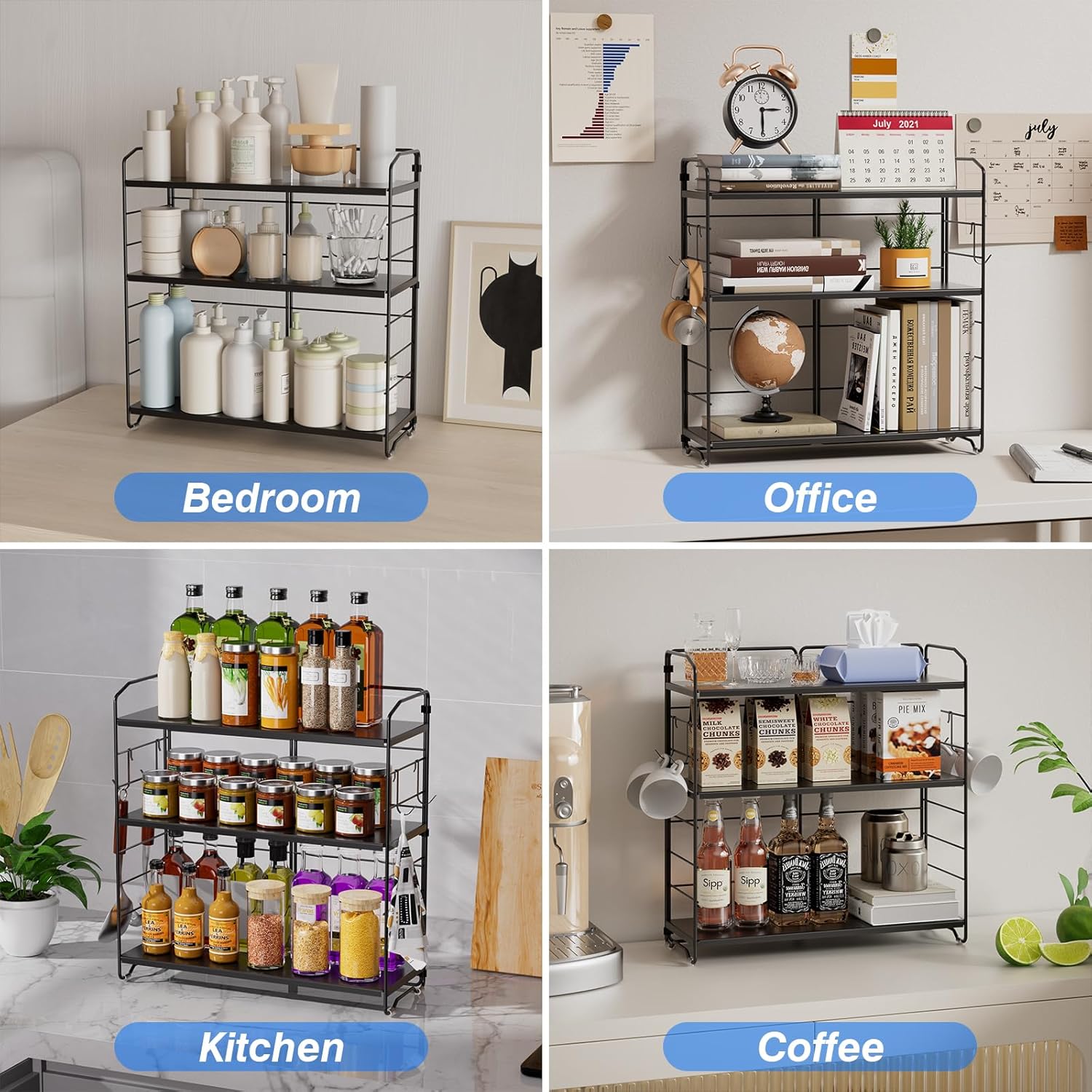 Thumbnail 6 de AHOMSEL 3-Tier Adjustable Height Spice Rack (L40 x W15 x H42cm) – multi-purpose countertop organiser