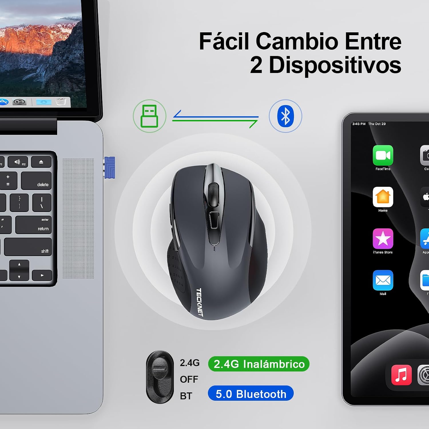 Detalle de TECKNET Ratón Bluetooth Recargable 4800 dpi