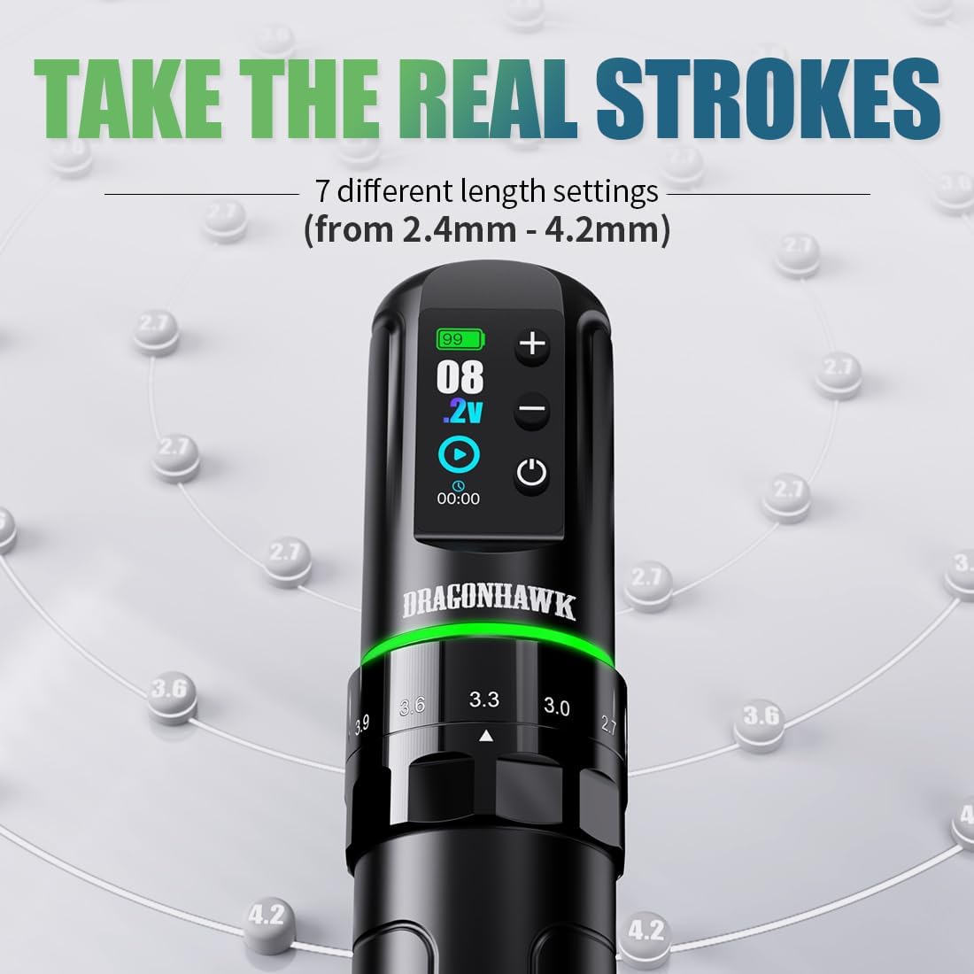 Thumbnail 1 de Dragonhawk L3 Kit: Stylo tatouage sans fil rotatif 7 longueurs, 2 batteries 2000 mAh et alimentation RCA