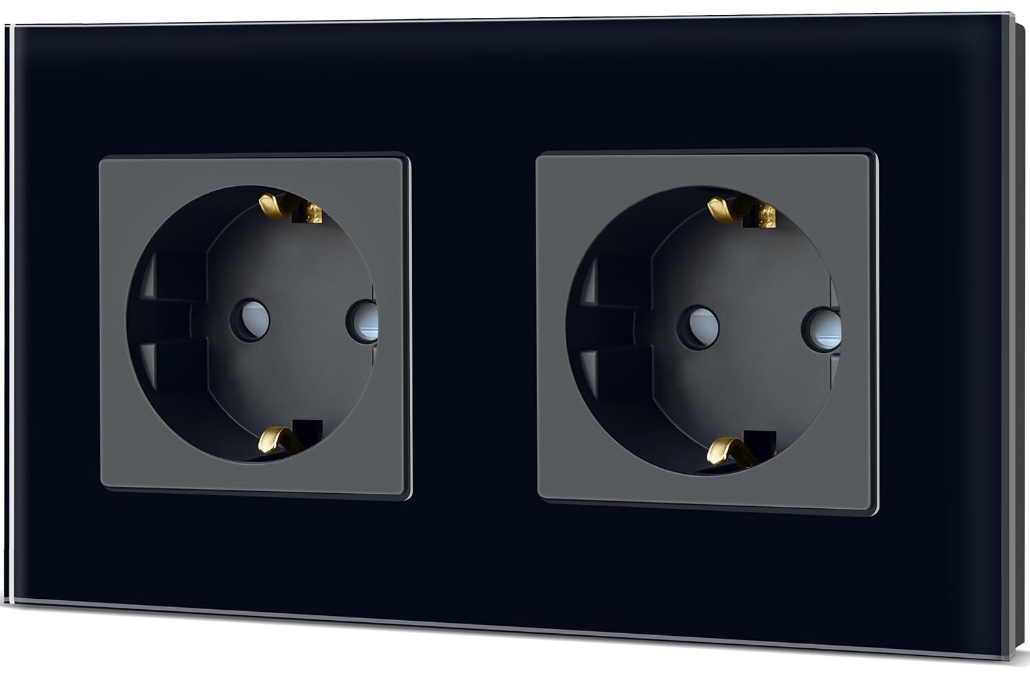 Detalle de TAWOIA Schuko Unterputz-Steckdose 2-fach mit Glasblende (Schwarz) – EU-Standard, 86 × 157 mm