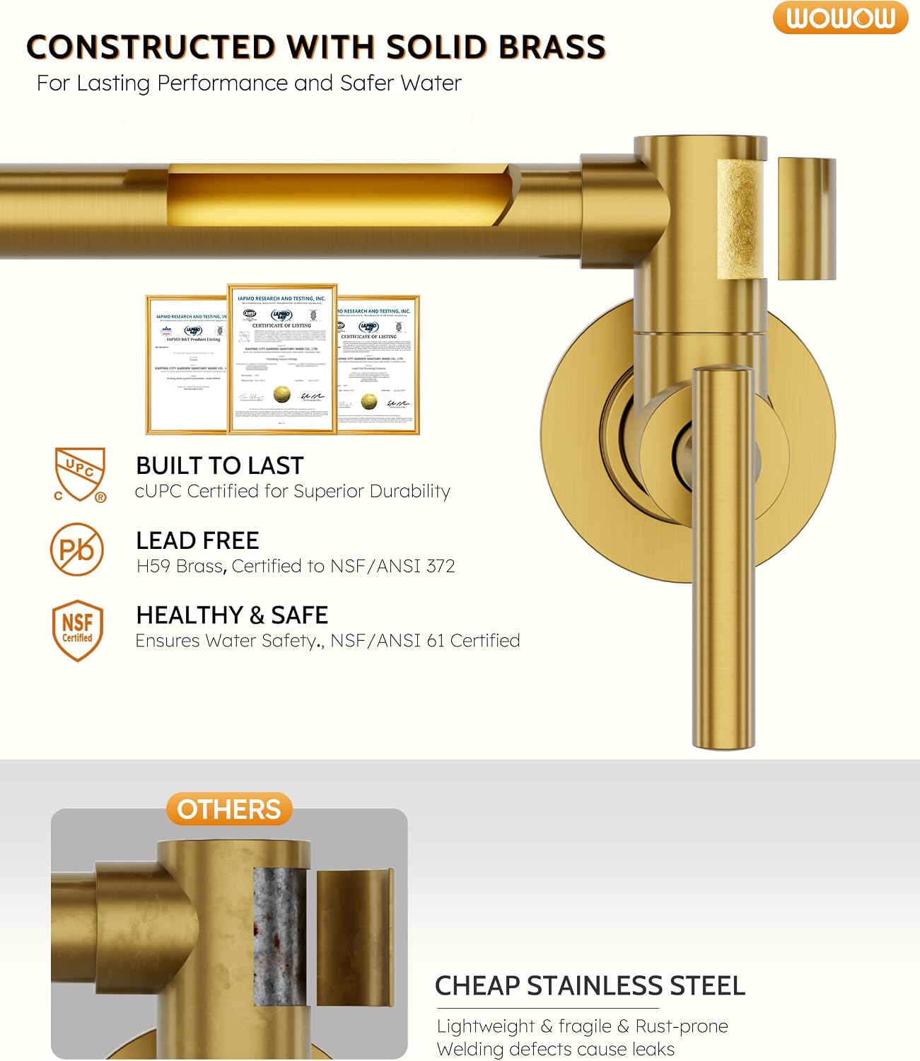 Thumbnail 3 de WOWOW Pot Filler Faucet Brushed Gold