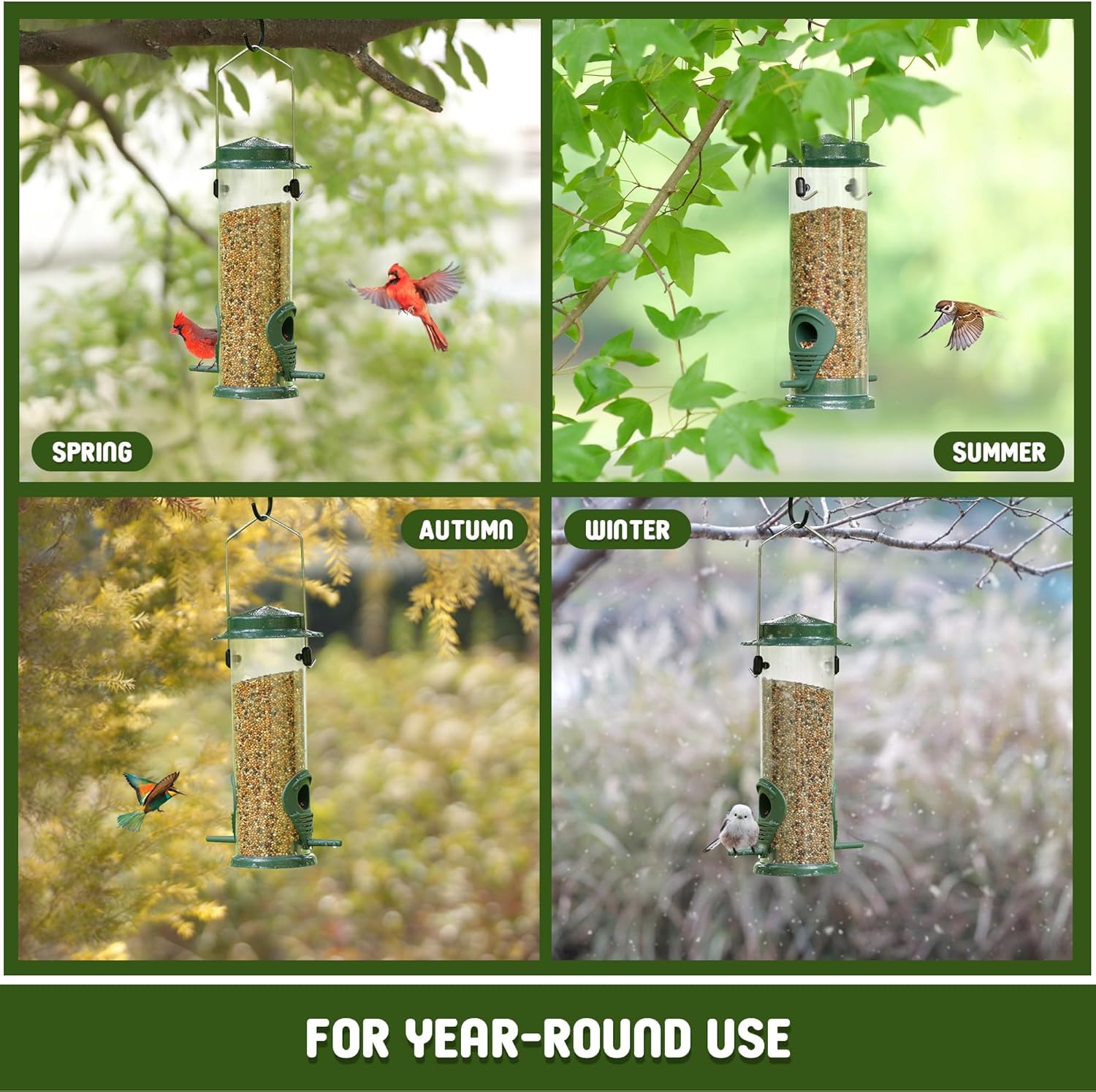 Thumbnail 6 de Bird Feeders Hanging Bird Feeder for Outdoor Metal Wild Bird Feeding (2 Pack) – Green squirrel-proof design