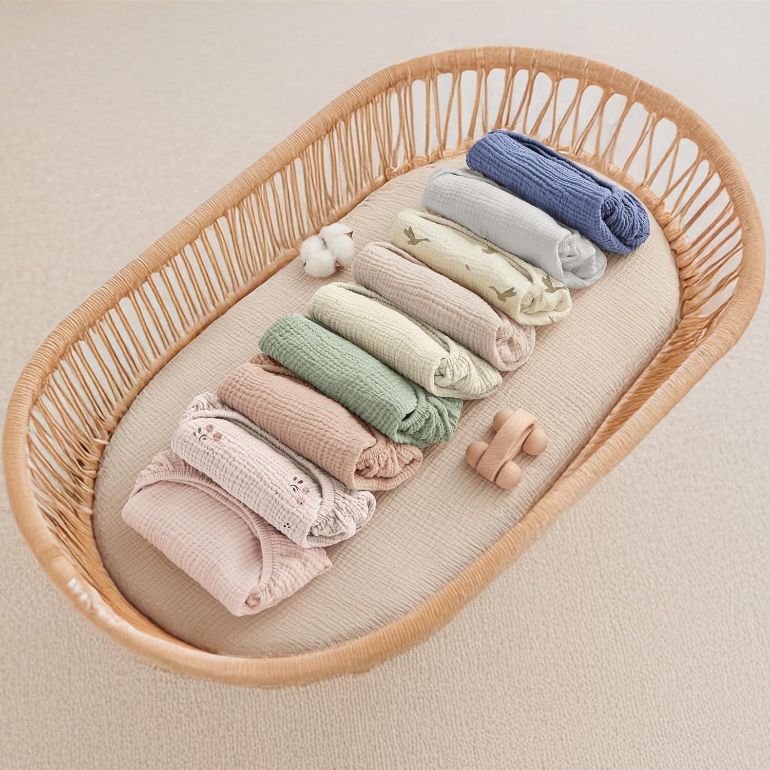 Thumbnail 3 de Muslin Moses Basket Sheets 2 Pack (100% Cotton) Next to Me Crib/Fitted Bassinet Sheets – 83x43cm