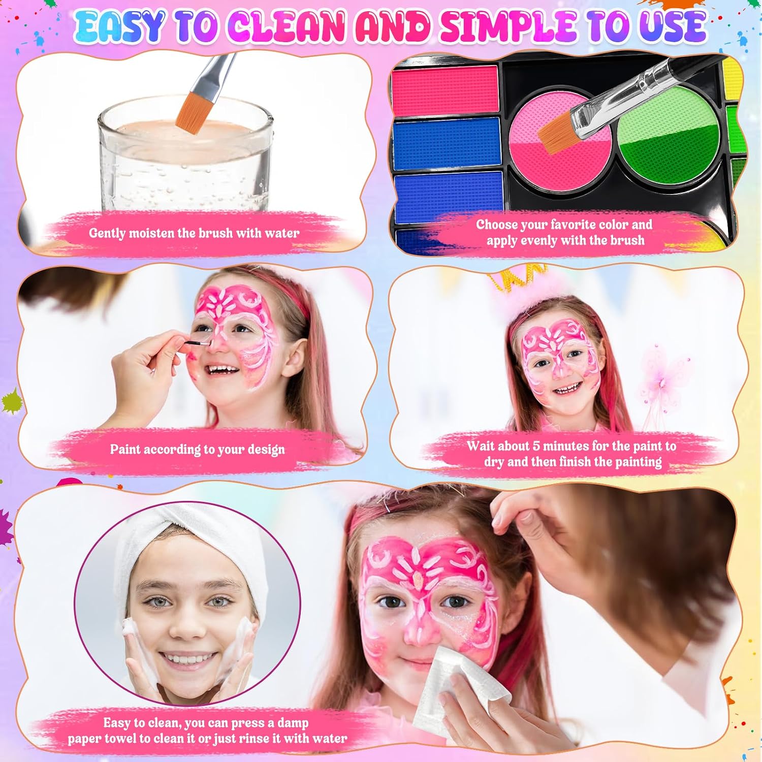 Thumbnail 3 de Gigmeta Kinderschminke Set – 44 Gesichtsfarben mit Pinsel, Schablonen und Diamant-Stickern