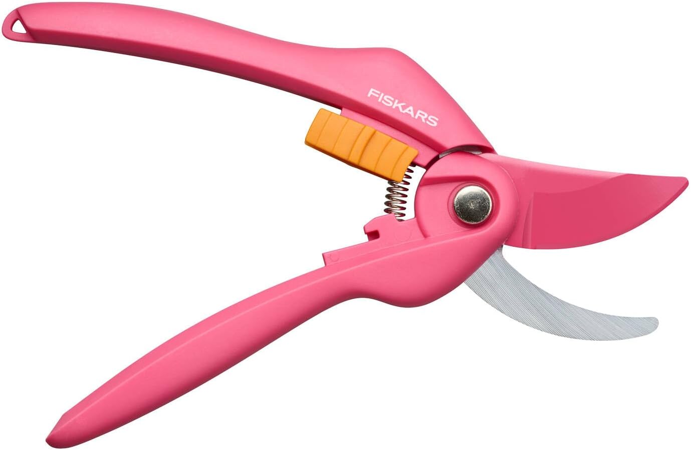 Detalle de Fiskars Bypass-Gartenschere 20 cm – Antihaft, Karbonstahl, pink/orange (Modell P26, 1003657)