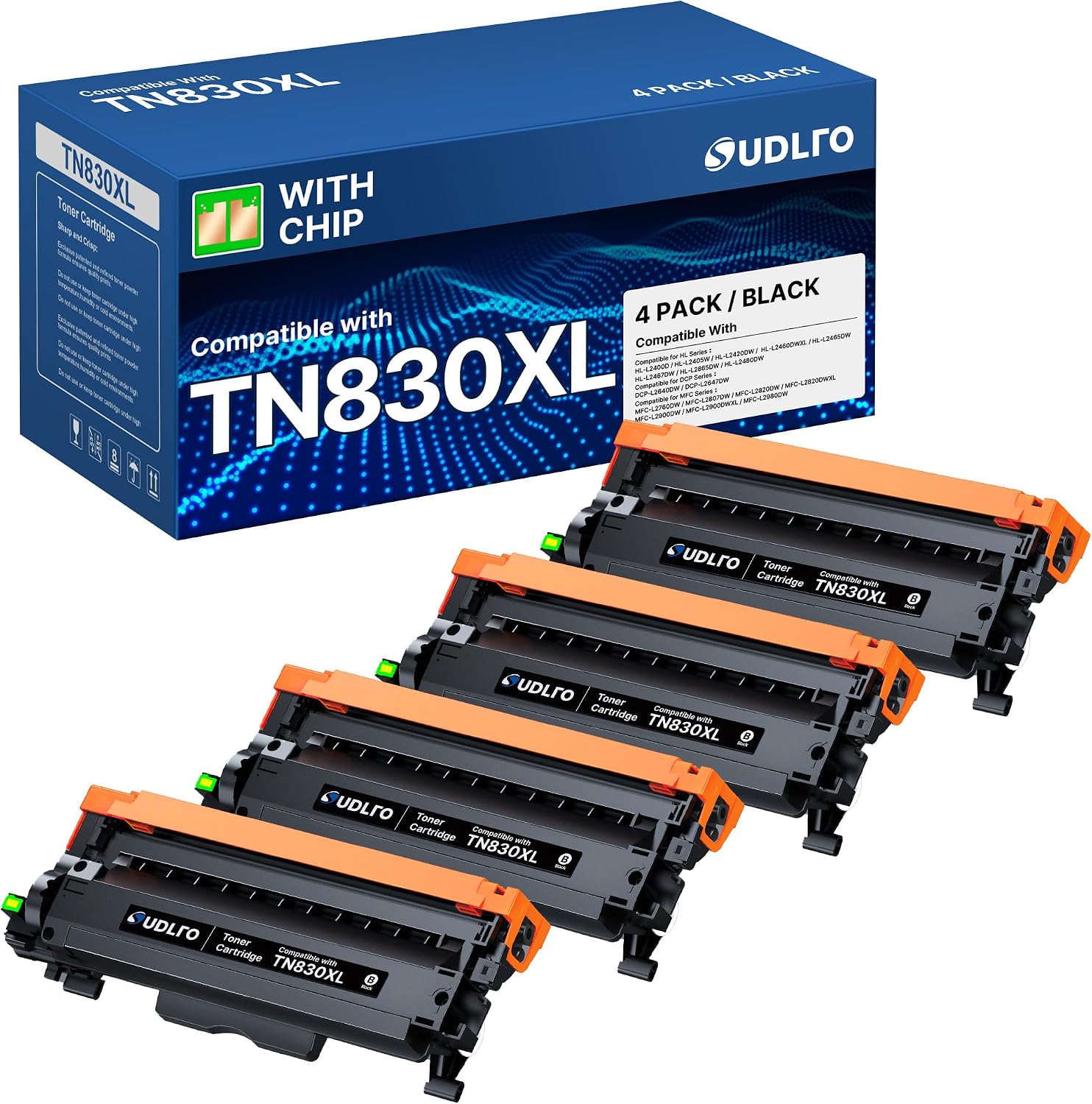 Detalle de SUDLTO TN830XL Compatible Black Toner Cartridge, 4-Pack for Brother Printers