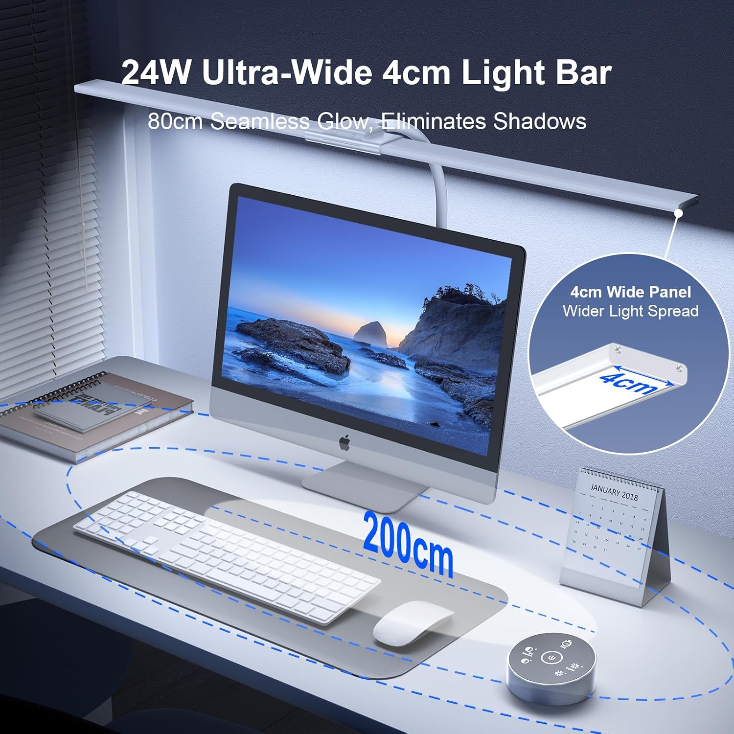 Detalle de Lampada da Scrivania a LED 24W con Telecomando – 1500LM, 80cm, USB, bianco