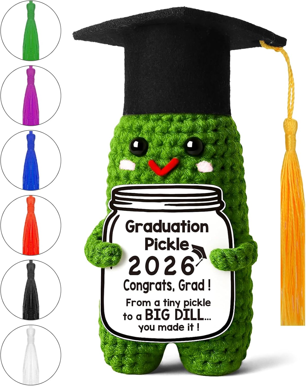 MAMAGIFTREE Graduation Pickle 2026 Handmade Crochet Grad Gift with Tassels and Congratulatory Card