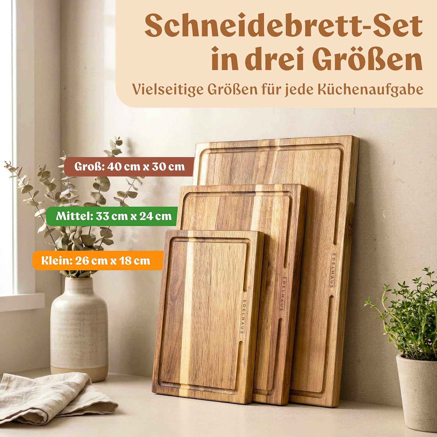 Thumbnail 1 de EDELHAUS Schneidebrett Holz 3er Set 40x30 cm
