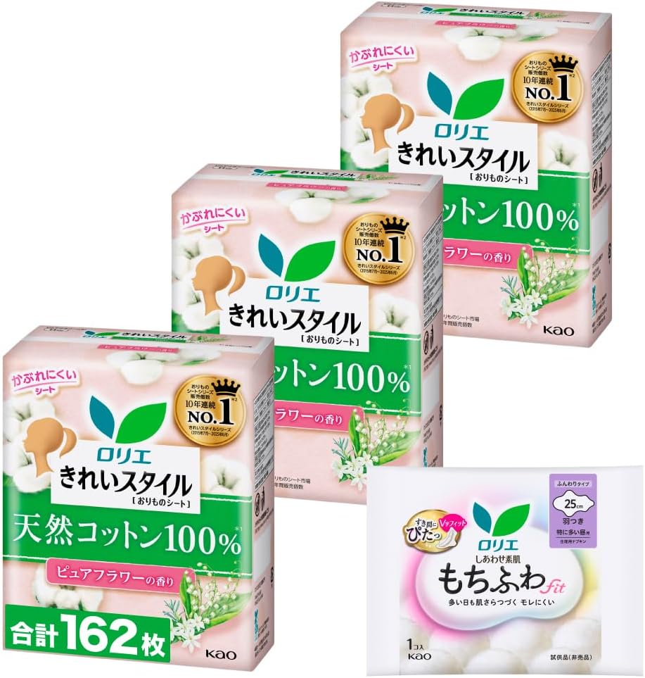 Detalle de ロリエ 【まとめ買い】ロリエ きれいスタイル 天然コットン100% ピュアフラワーの香り 54コ入×3個セット(162個)+おまけ付き パンティライナー