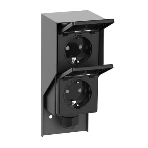 Detalle 2 de ledscom.de PIWI toma de corriente de superficie exterior IP44, antracita, vertical (2 contactos)