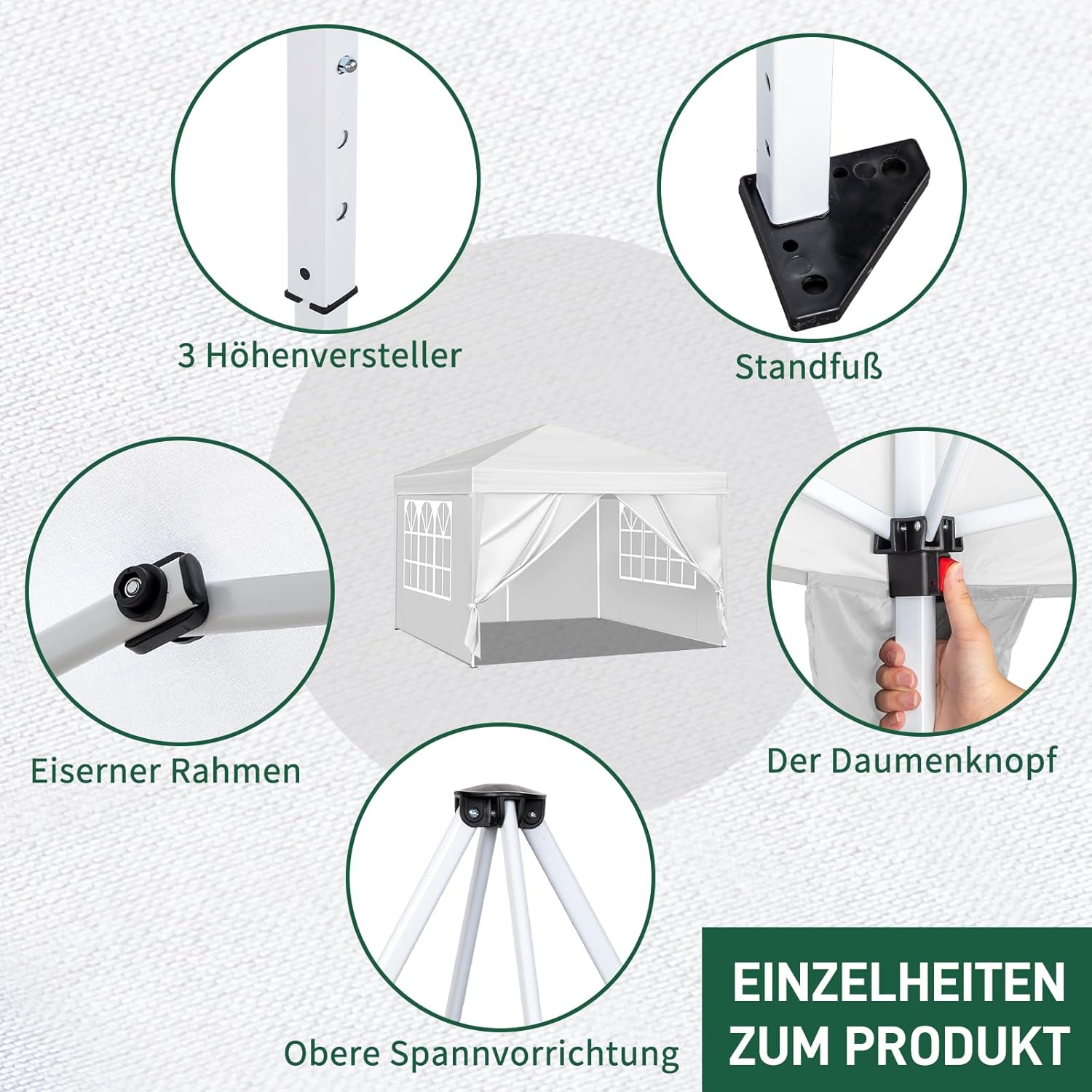 Thumbnail 2 de LEADZM Tonnelle de jardin pliable 3x3 m pop-up réglable en hauteur, imperméable et UV 50+ avec 4 côtés