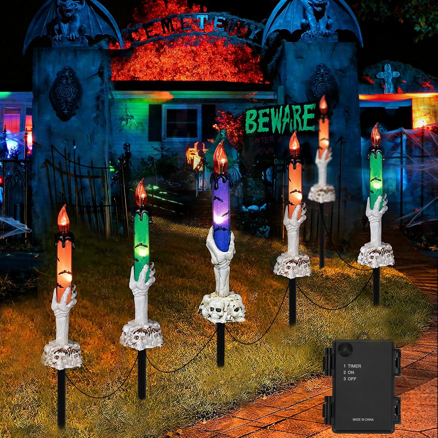 Detalle de Brightown Halloween Skeleton Hand Candle Lights, 6-Pack with Timer