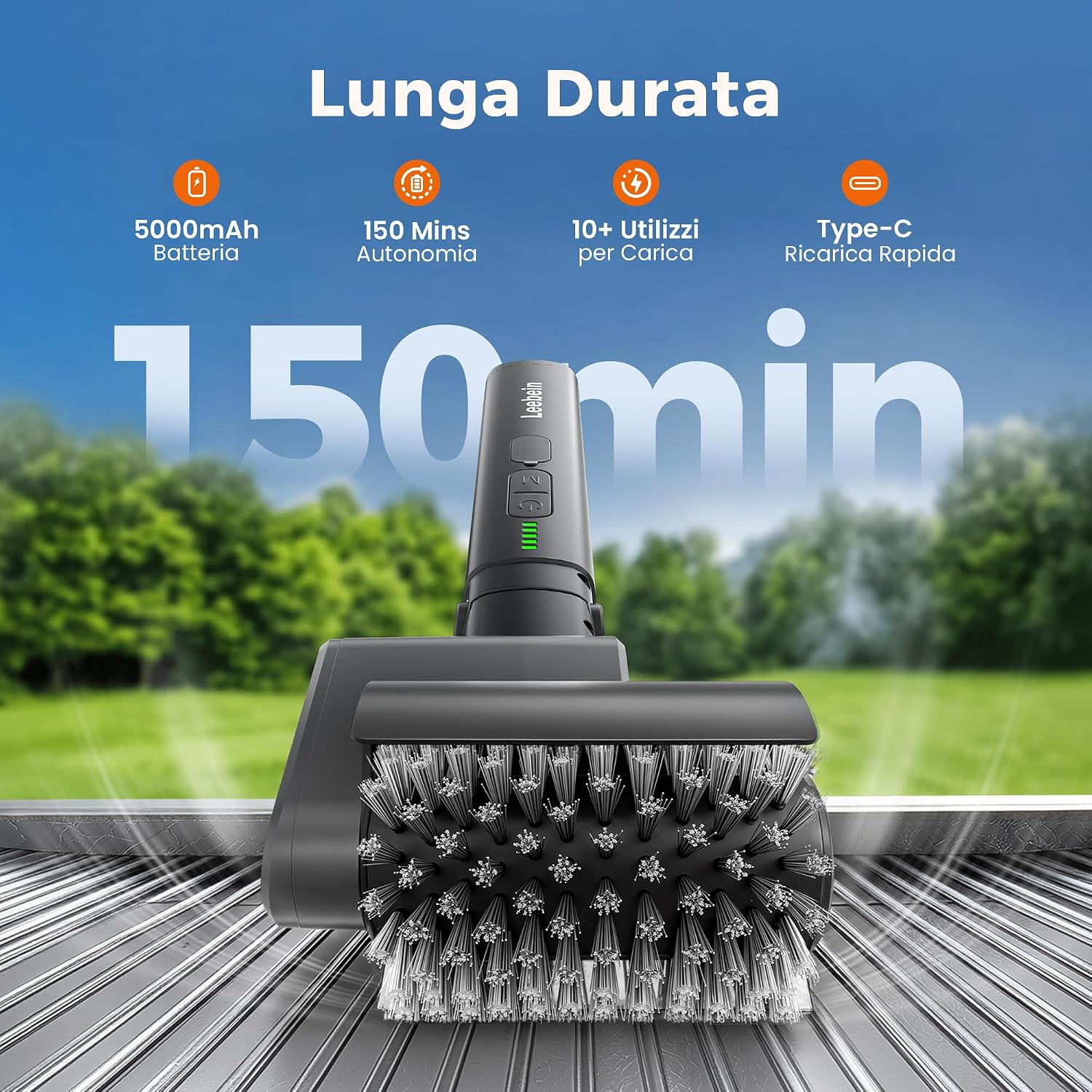 Detalle de Leebein Spazzola Elettrica per Barbecue 2026: pulizia 3 velocità, 3 testine e angolo regolabile