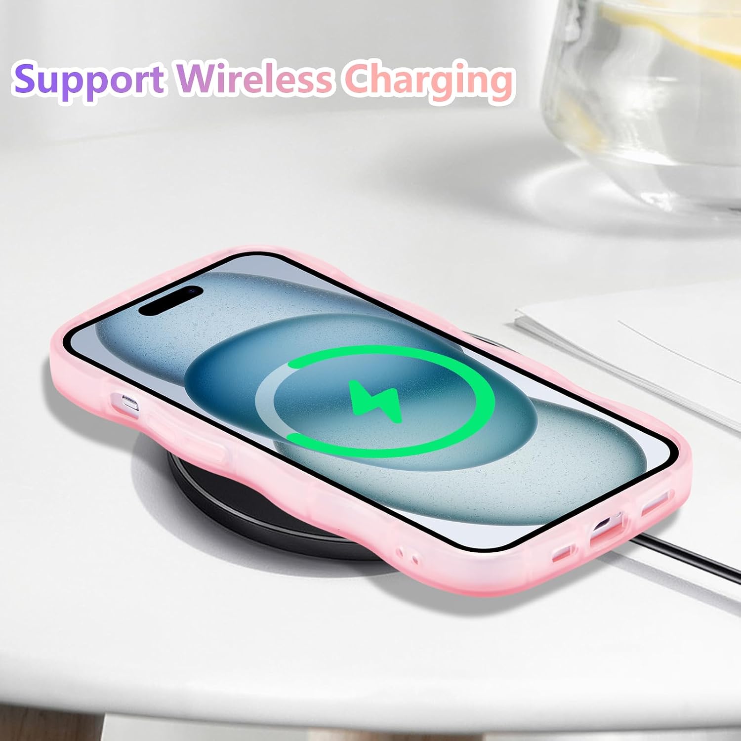 Detalle de ZTOFERA Handyhülle für iPhone 13 (6,1") – transparente TPU Schutzhülle mit Wellenrahmen, Sternen & rosa Rahmen