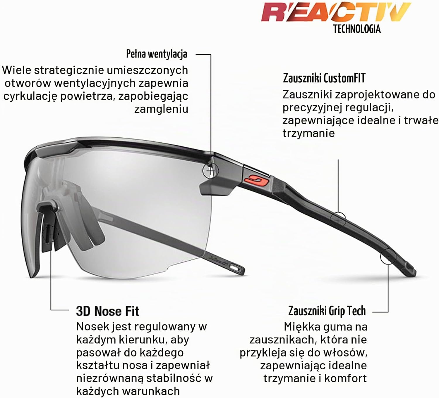 Detalle 2 de Julbo Ultimate – męskie okulary sportowe z fotochromowymi soczewkami REACTIV