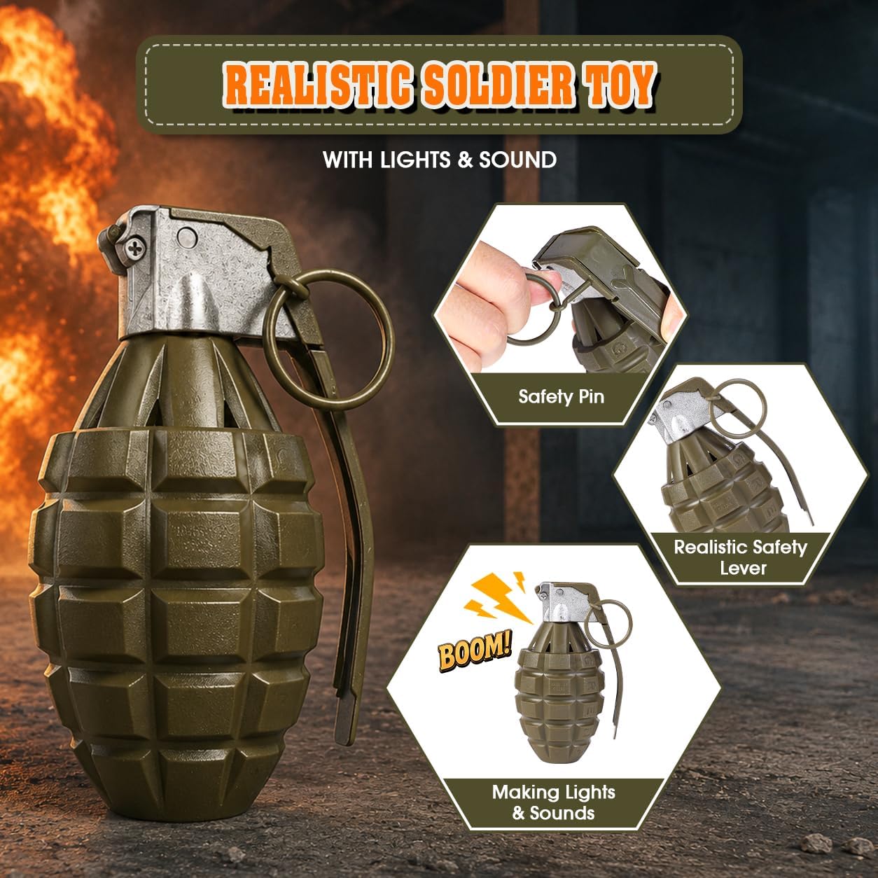 Thumbnail 4 de Metemot 10-Piece Kids Army Costume with Sound-and-Light Toys, Khaki Camo