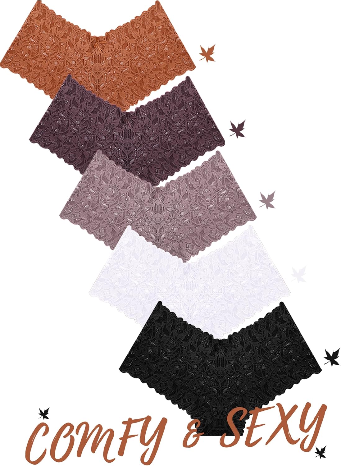 Detalle 2 de ALL OF SHE Lace Boyshort Underwear, 5-Pack of Plus Size V-Waist Panties