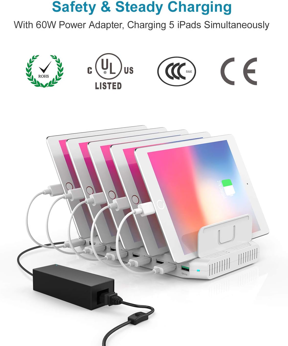 Thumbnail 3 de Unitek Charging Station for Multiple Devices: 10-Port USB Dock with Adjustable Dividers