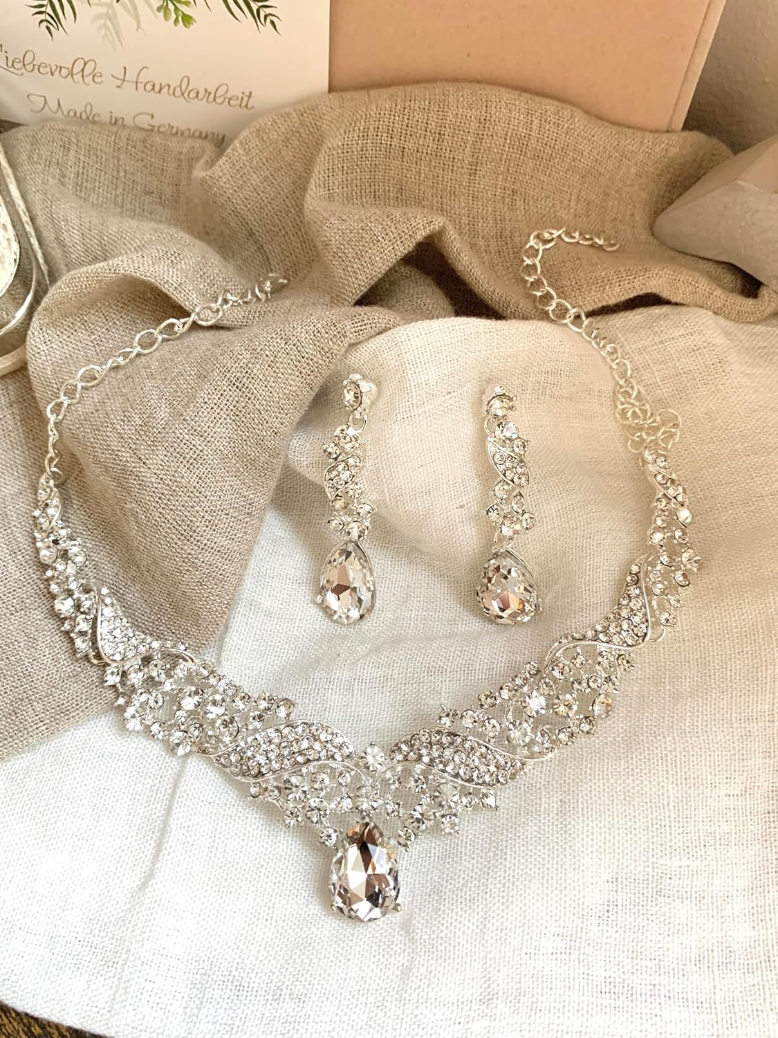 Detalle 2 de ONDEGO Schmuckset Silber Strass – Halskette, Ohrringe & Armband