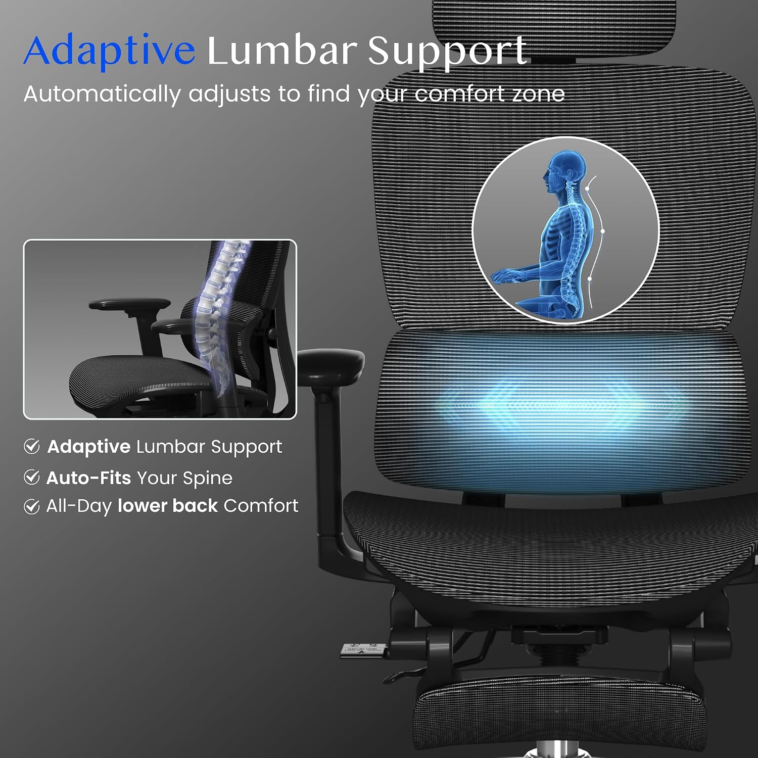 Detalle de FLEXISPOT ErgoX Ergonomic Office Chair with Footrest, 3D Armrests and 5D Backrest