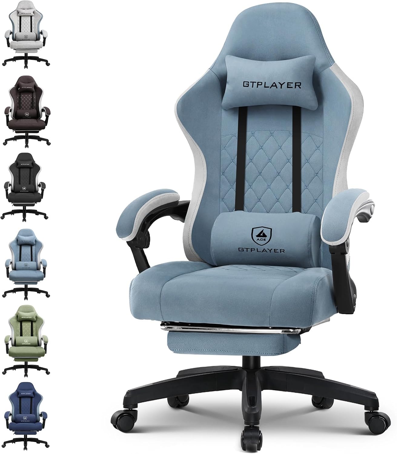Detalle de GTPLAYER LR002-XIN-25 Gaming Chair, Light Blue Fabric, Footrest and High Back