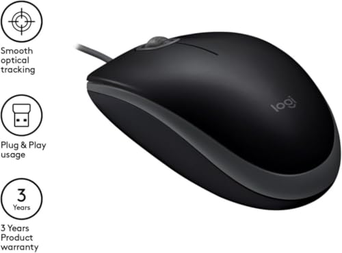 Detalle de Logitech B110: mouse cablato USB, clic silenzioso e design ambidestro