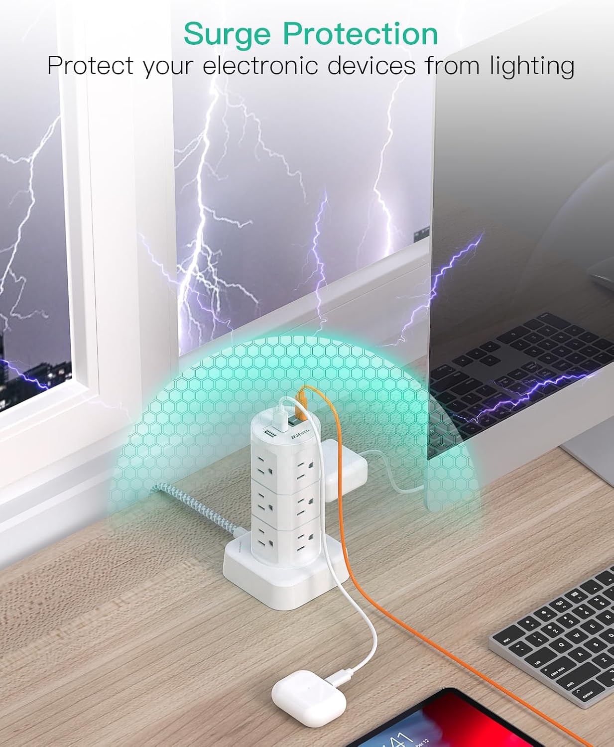 Detalle 2 de 12-Outlet Power Strip Tower with USB 🔌