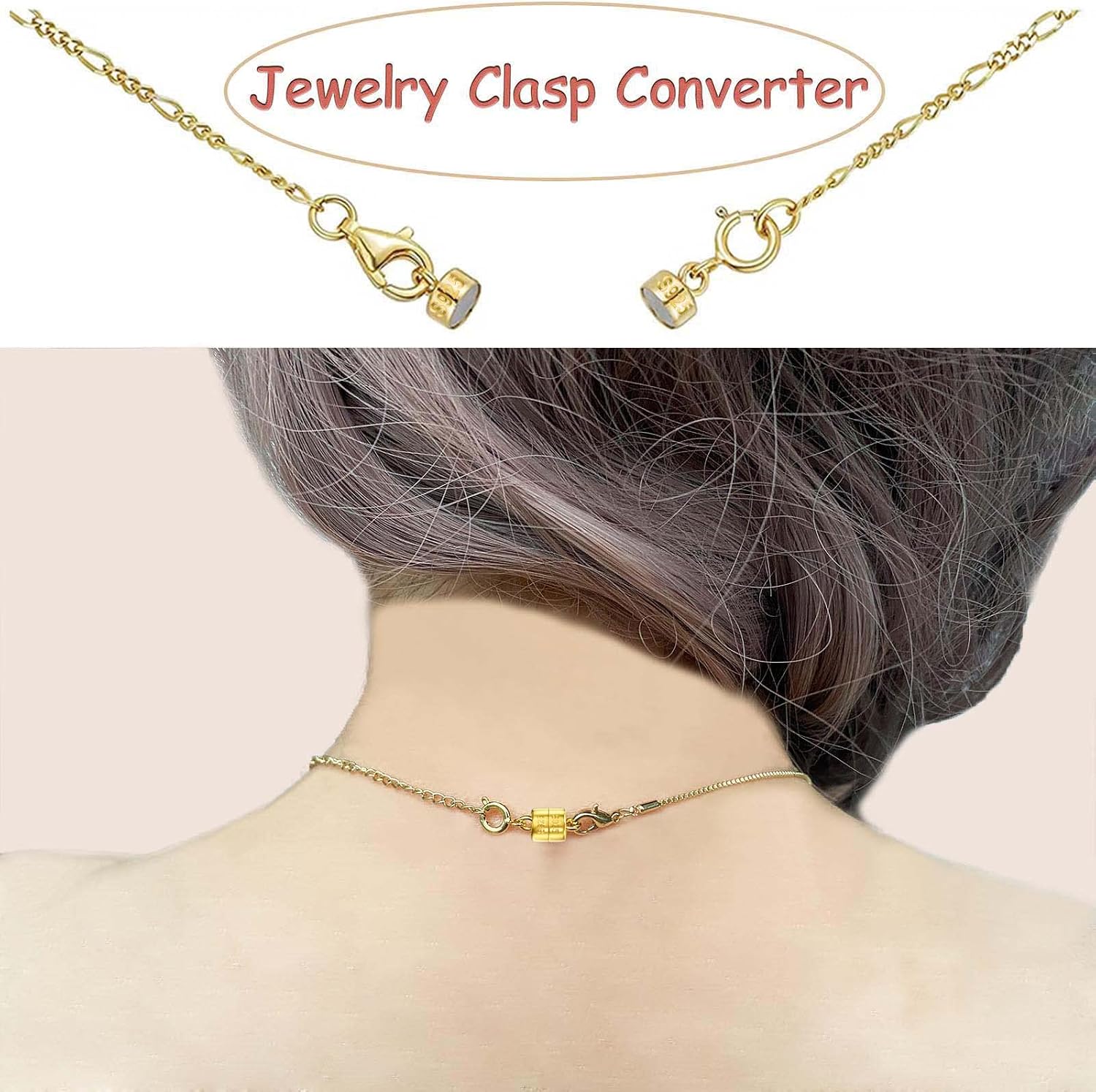 Detalle 1 de OHINGLT 01 Magnetic Necklace Clasps, 925 Sterling Silver, Gold and Silver Plated