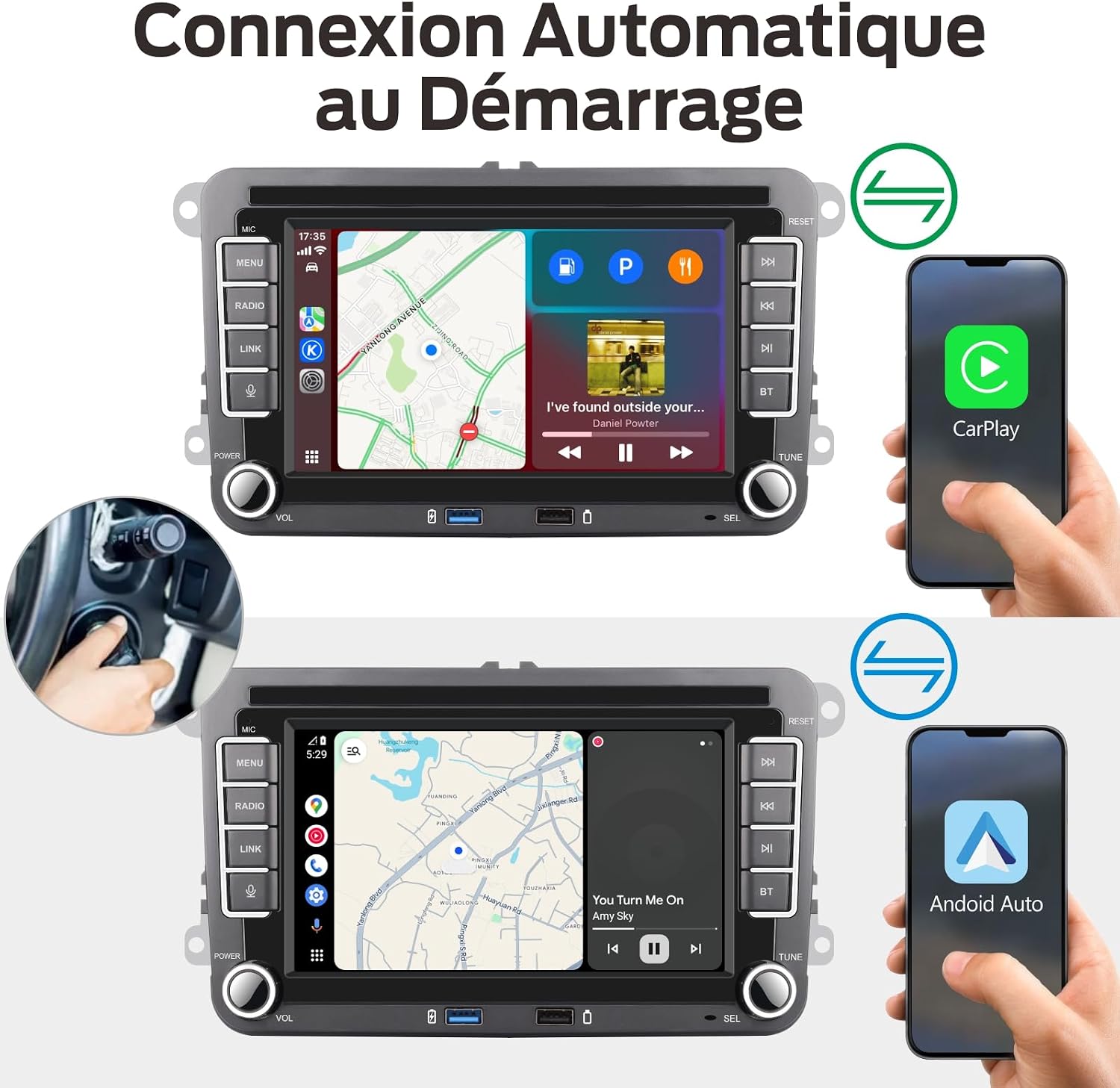 Detalle de Autoradio Linux Démarrage 5s avec CarPlay