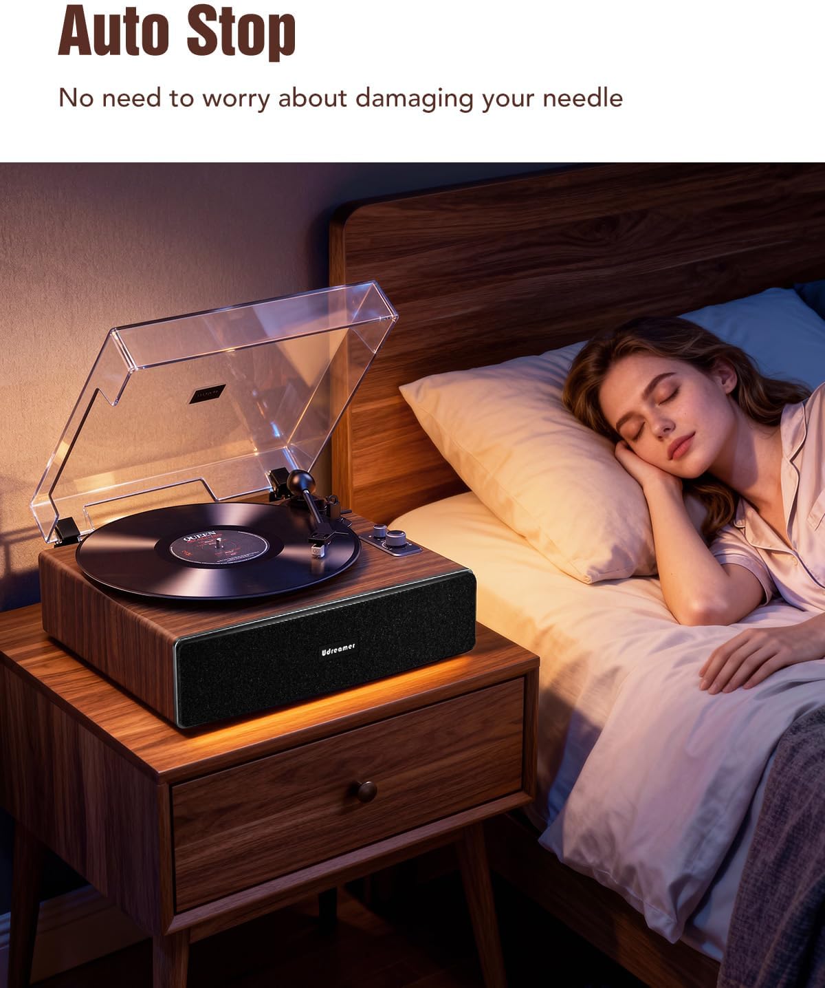 Detalle 2 de Udreamer Vinyl Record Player, AT-3600L, Bluetooth, Built-In Speakers & Lighting