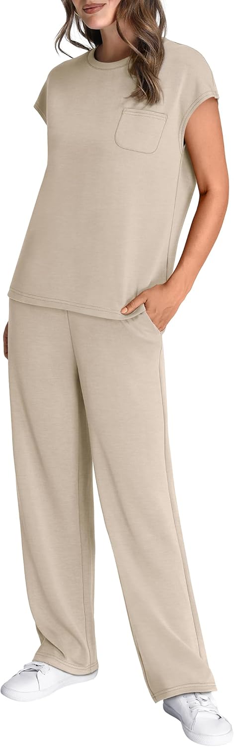 Thumbnail 3 de WIHOLL 2 Piece Sets for Women: Casual Summer Cap Sleeve Lounge Set