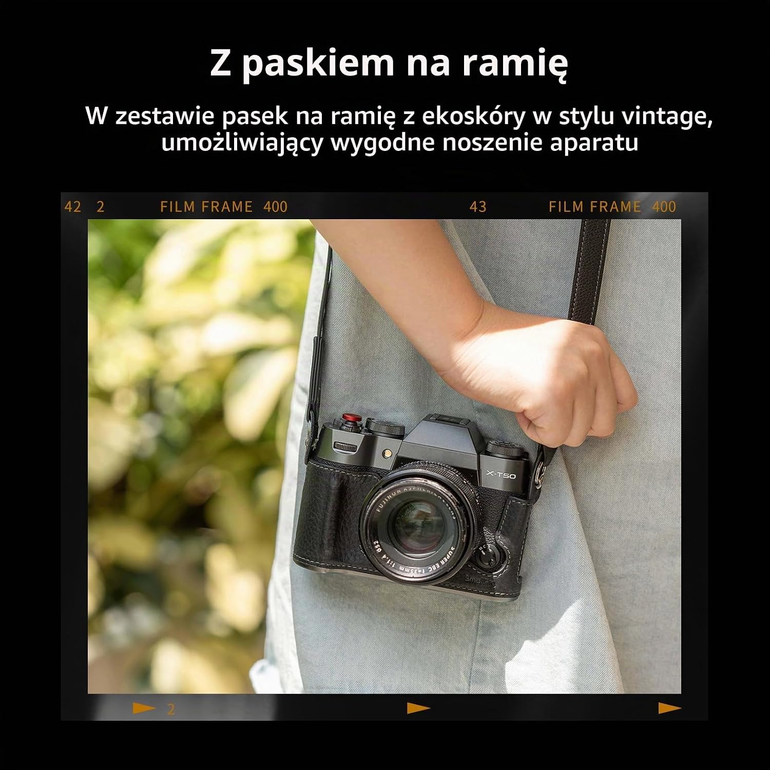 Detalle de SMALLRIG 4709 – półskórzany futerał do Fujifilm X-T50 z paskiem