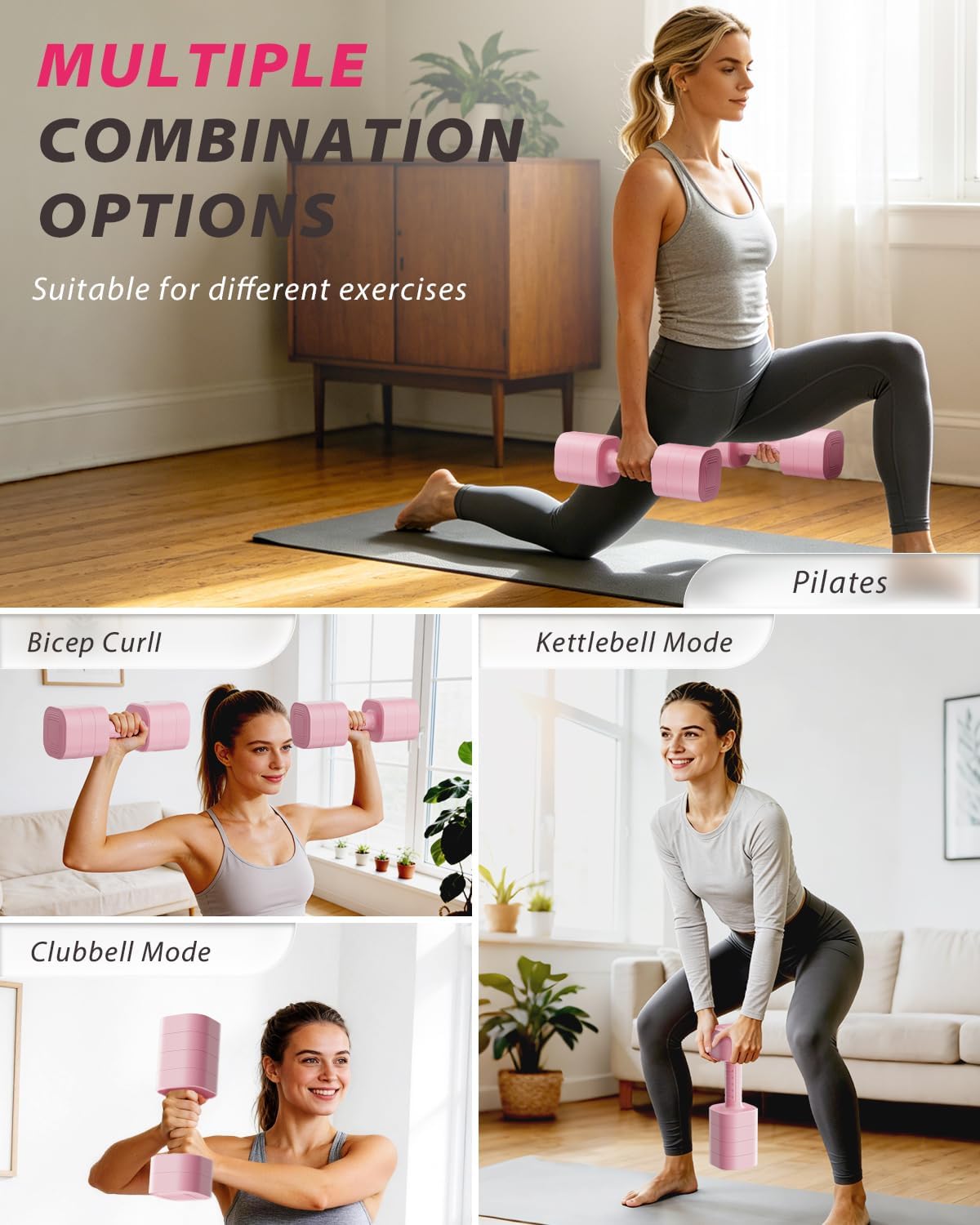 Detalle de Ragebby Adjustable Dumbbell Set (2) for Home Workouts: 3-In-1, Anti-Slip, Lightweight to Mid-Weight Range