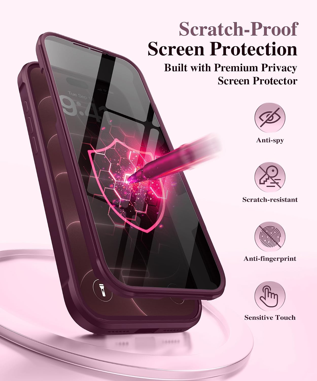 Detalle de BERFY iPhone 17 Pro Max ケース MagSafe対応 プライバシー画面・360°回転スタンド付き クリムゾンレッド