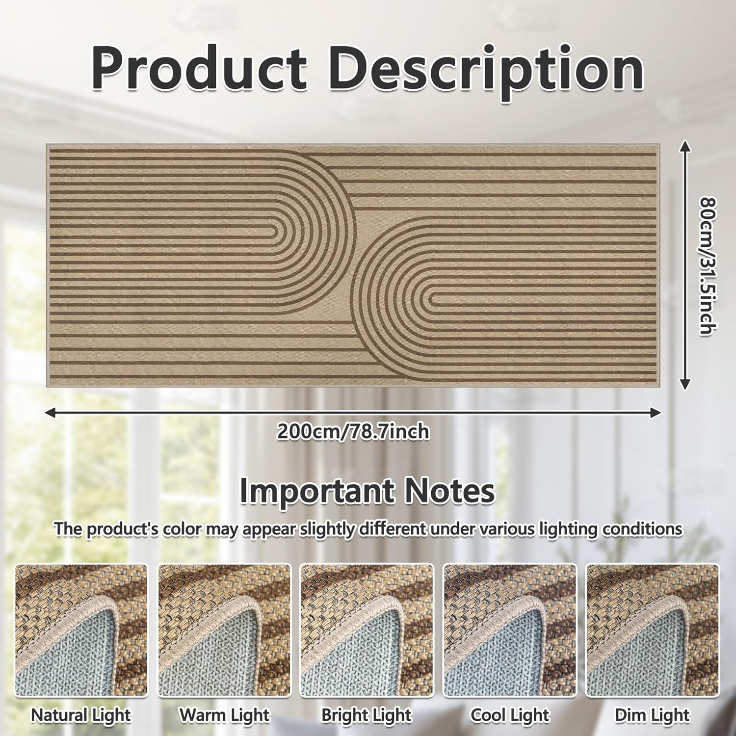 Thumbnail 1 de VSIWB jute-look runner rug for hallway, non-slip, washable 80x200 cm (brown)