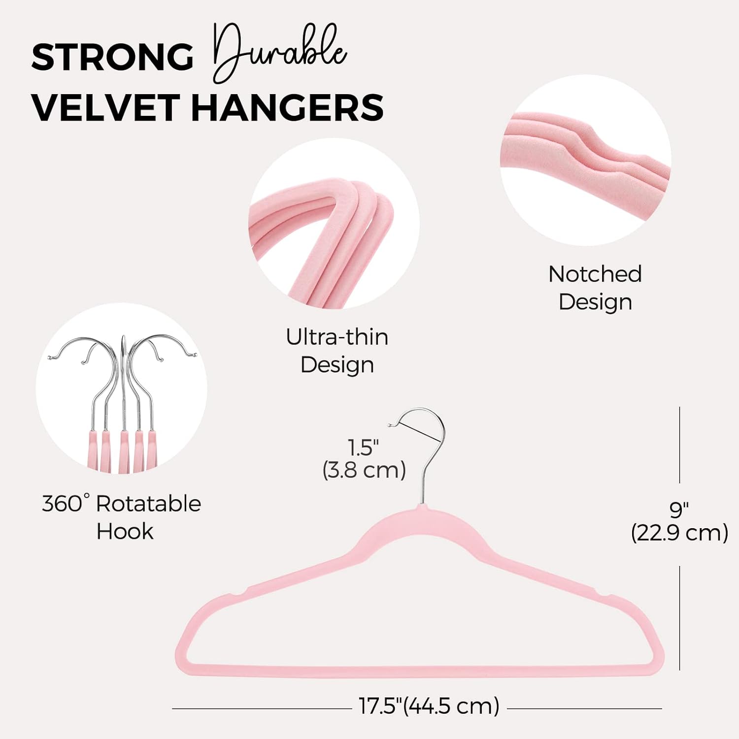 Thumbnail 6 de HOUSE DAY Premium Velvet Hangers 50 Pack Pink — Non-Slip, Ultra-Thin, Heavy-Duty Velvet Hangers