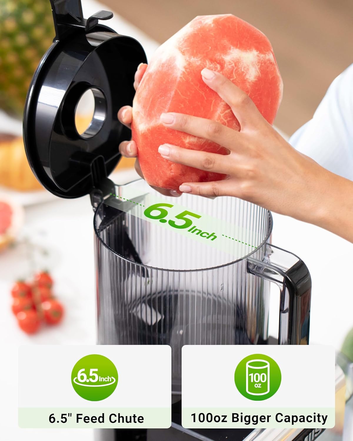 Detalle de TUUMIIST TM780 SJ 3-in-1 Cold Press Juicer, 6.5-inch Chute, 100oz Hopper