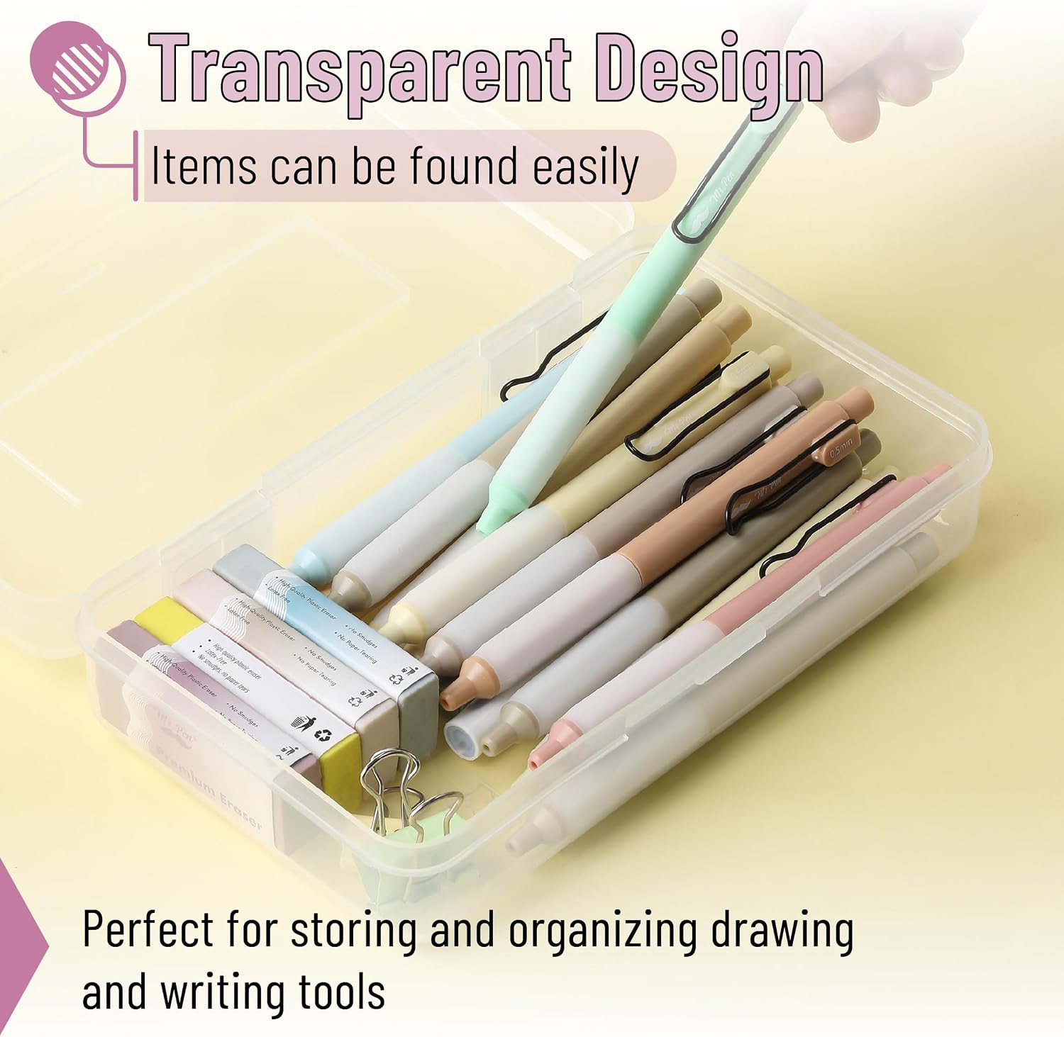 Detalle 1 de Mr. Pen ELAH012M432VCQ Clear Plastic Pencil Boxes, 12-Pack