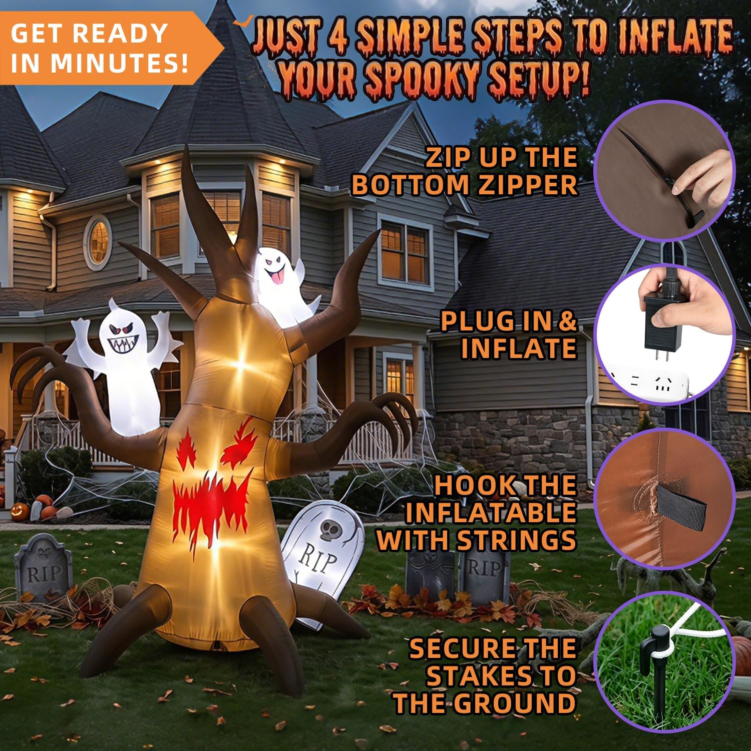 Detalle de Kendane CQJR 8FT Halloween Inflatable Scary Tree with Built-In LEDs