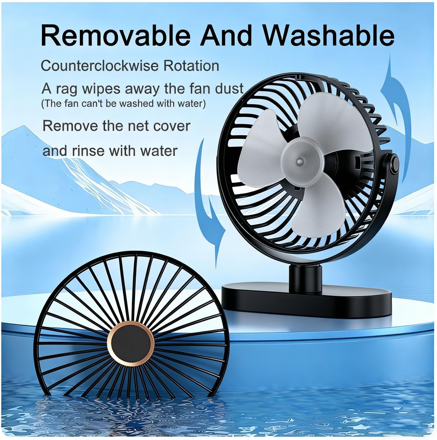 Detalle 2 de USB Desk Fan with Night Light — Small, Quiet, 5 Speeds and 720° Rotation